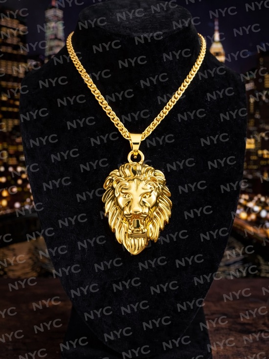 Jewelry - Gold Lion Head Pendant Necklace - Regal Statement